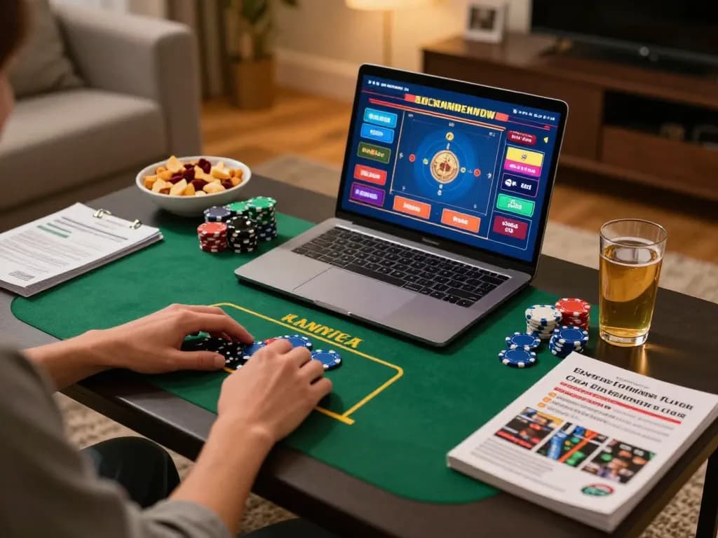Enjoying online gaming at rr88 with vibrant poker chips and dynamic gameplay on laptop.