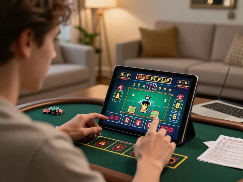 Engaging in live dealer game experience at ONE88 with tablet in a cozy home setting.
