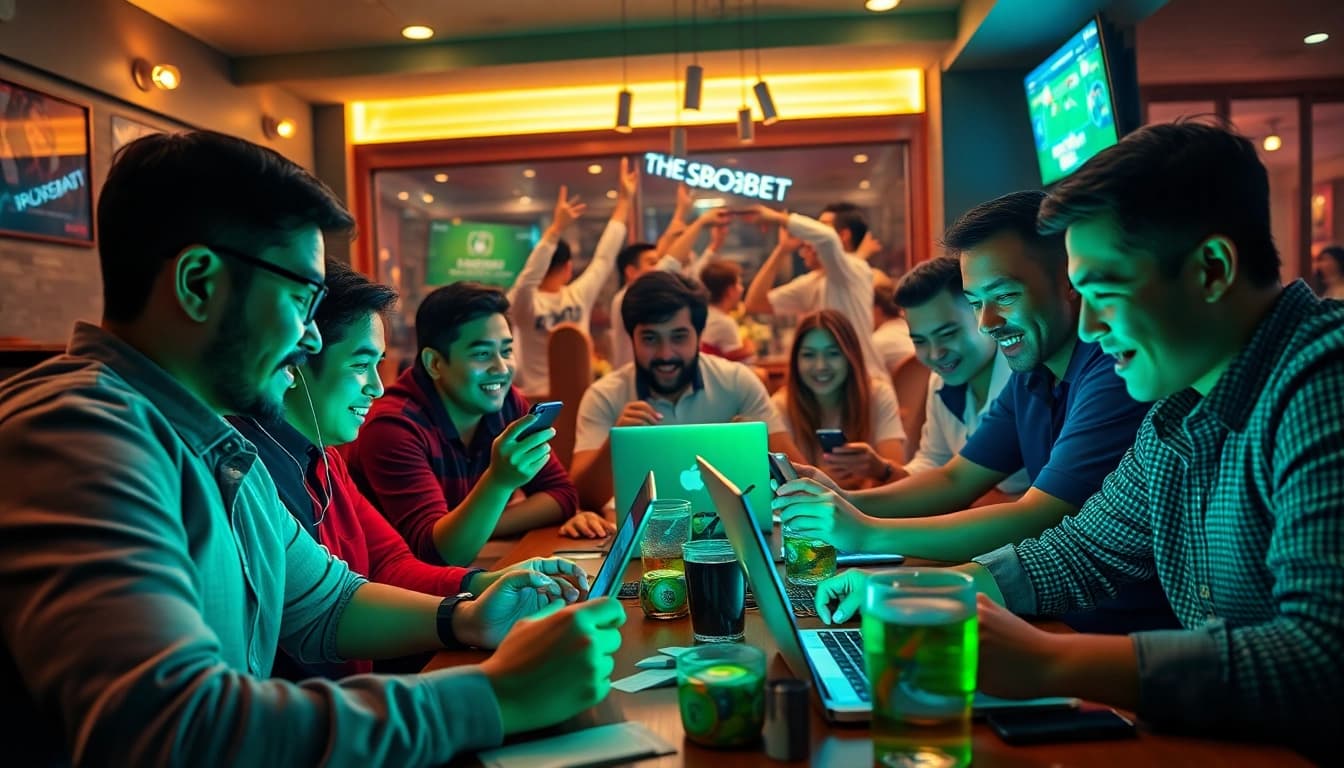 SBOBET users enjoying an engaging online betting experience in a cozy café environment.
