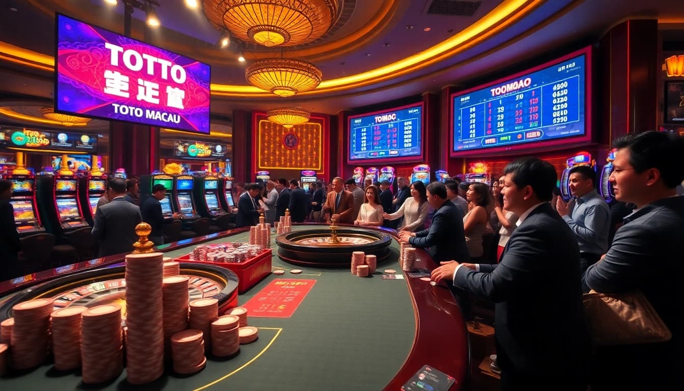 Toto Macau live draw scene showcasing gamblers enjoying exciting results in a luxurious casino atmosphere.