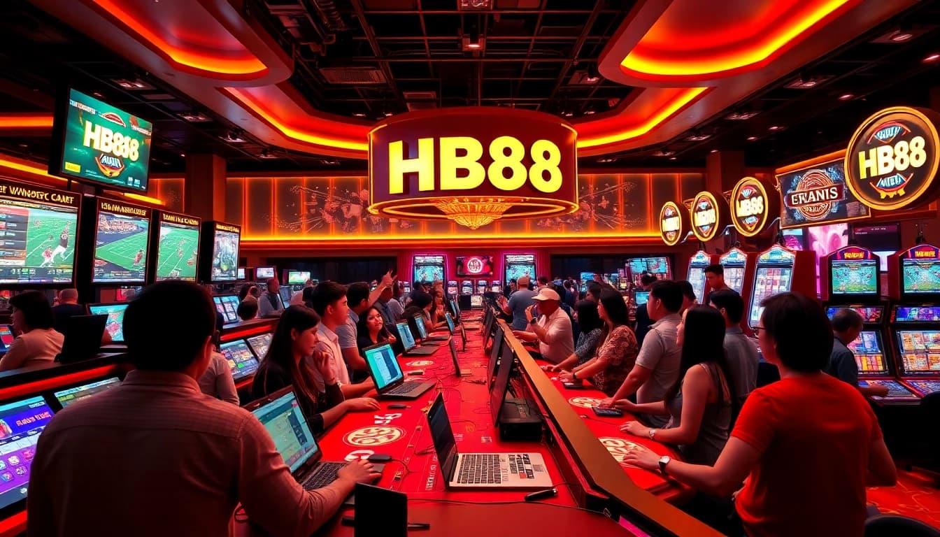 HB88 online casino scene with players enjoying games and live dealers.