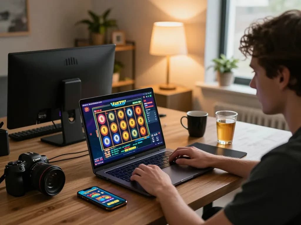 Menggunakan antarmuka slot online Jus77 selama sesi permainan di rumah yang nyaman