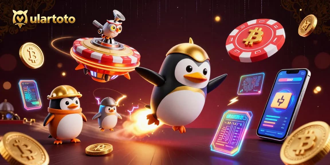 Engage with ulartoto's thrilling gameplay featuring a golden penguin exploring a casino space!