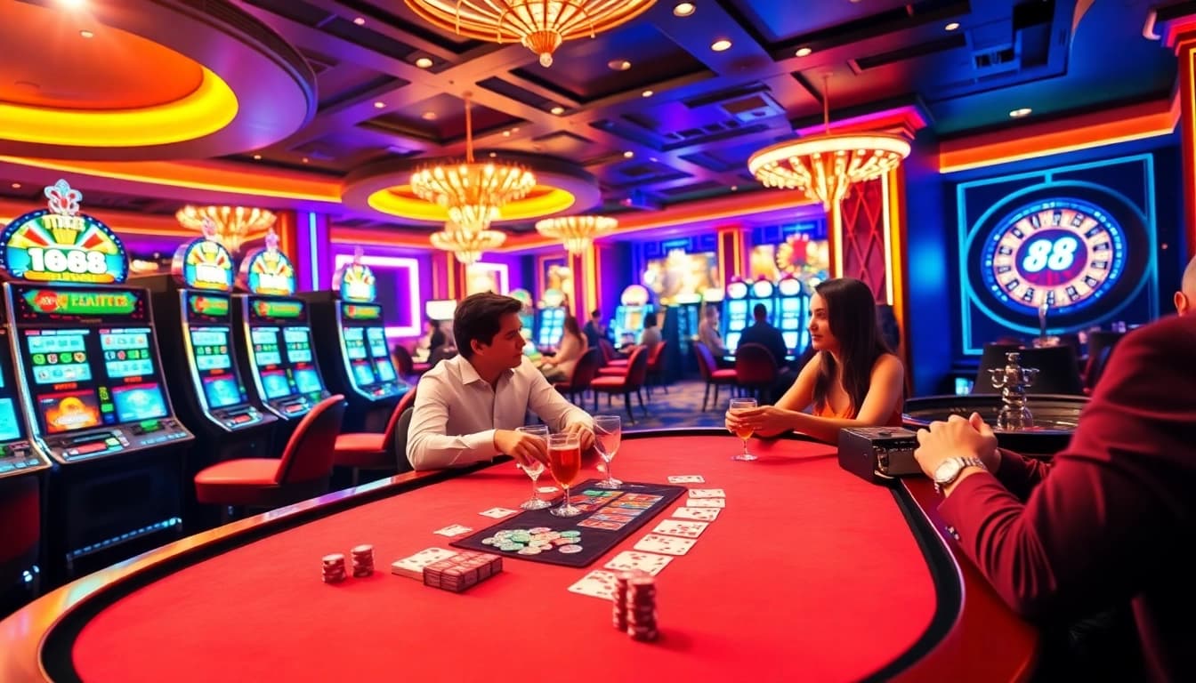Engaging players discover tg 88 gaming tables and slot machines in a vibrant casino atmosphere.