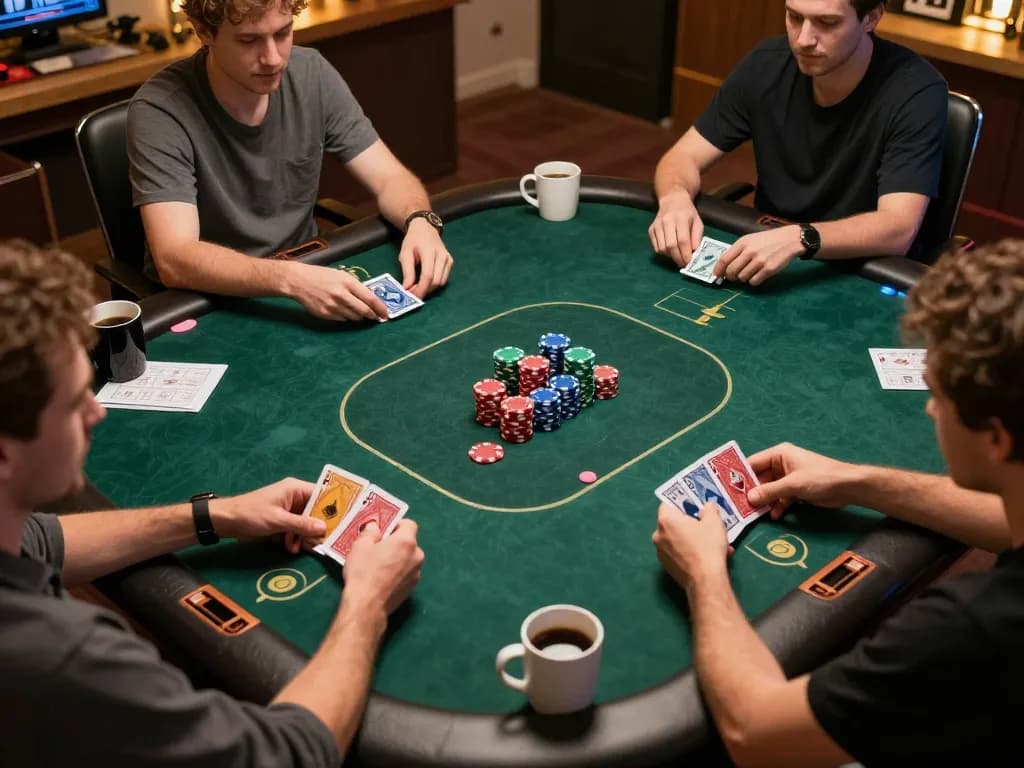 VU88 players engaged in strategic online poker, showcasing competitive gameplay and cozy home atmosphere.