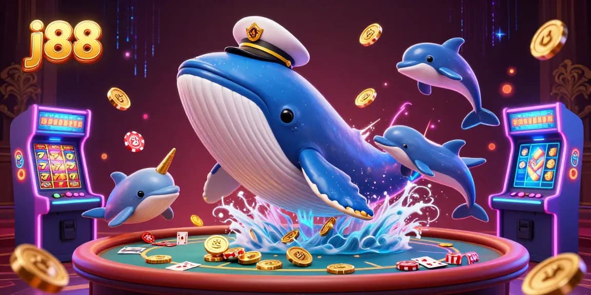 Spin the reels with j88 as colorful characters dance in a vibrant casino scene.