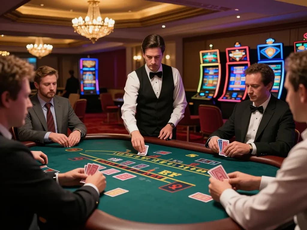 At nhà cái sc88, players engage in an exciting baccarat game amidst a luxurious casino setting, showcasing vibrant gameplay.