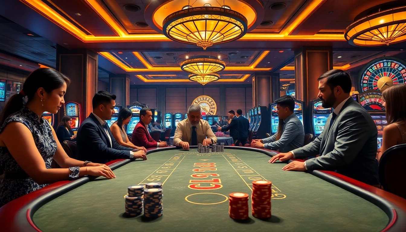 Engaging players immerse themselves in a luxurious NA777 casino experience with professional dealers.