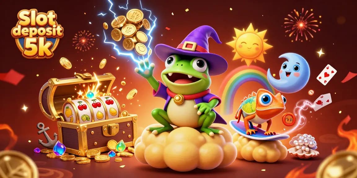 Spin and win with the vibrant Slot deposit 5k gaming scene, featuring cartoon characters and slot elements.