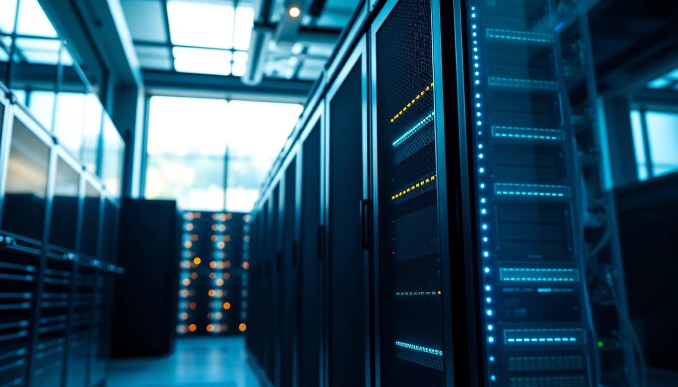 Secure adult website hosting solutions displayed in a modern data center environment.