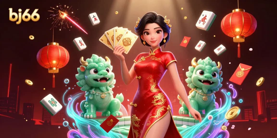 Engage in winning strategies at bj66 with an elegant lady in a vibrant 3D casino scene.