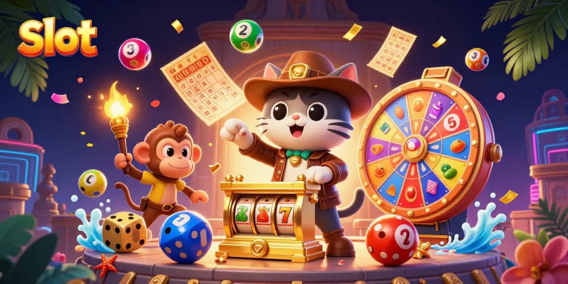 Spin lucky slots as a cat explorer uncovers treasures in a vibrant casino temple scene.