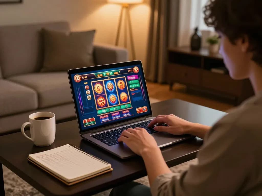 Player enjoying thrilling online casino games on tip88, showcasing a cozy gaming setup with a laptop.