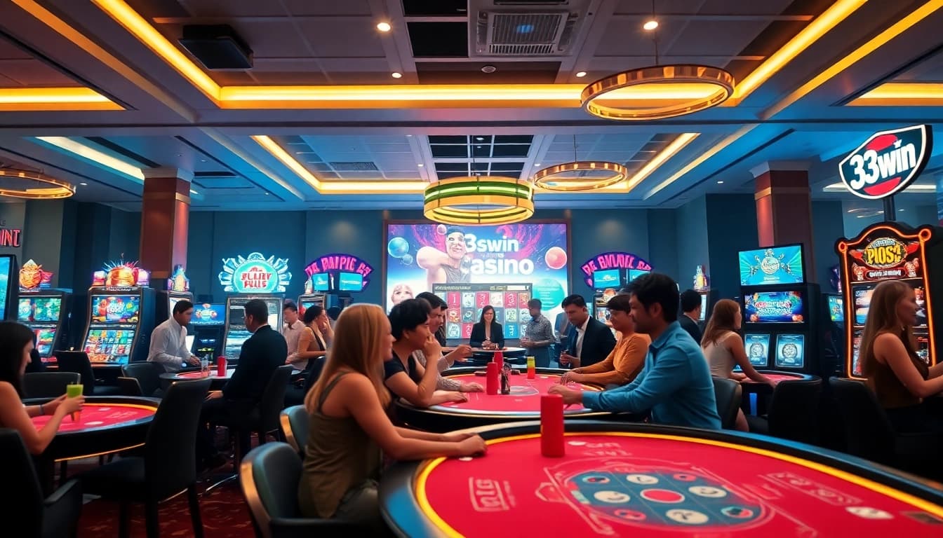 Exciting online casino scene at 33win with diverse players, modern games, and a welcoming atmosphere.