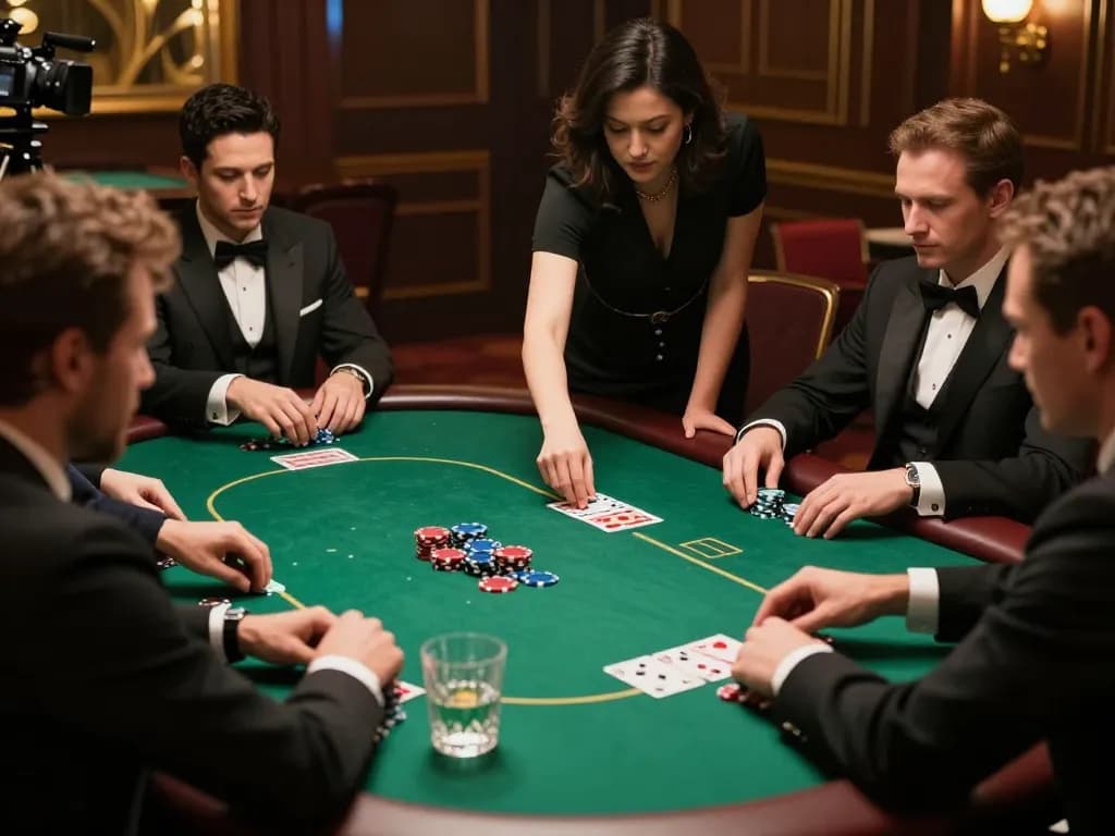mb66 players engaging in a high-stakes poker game in a luxurious casino atmosphere