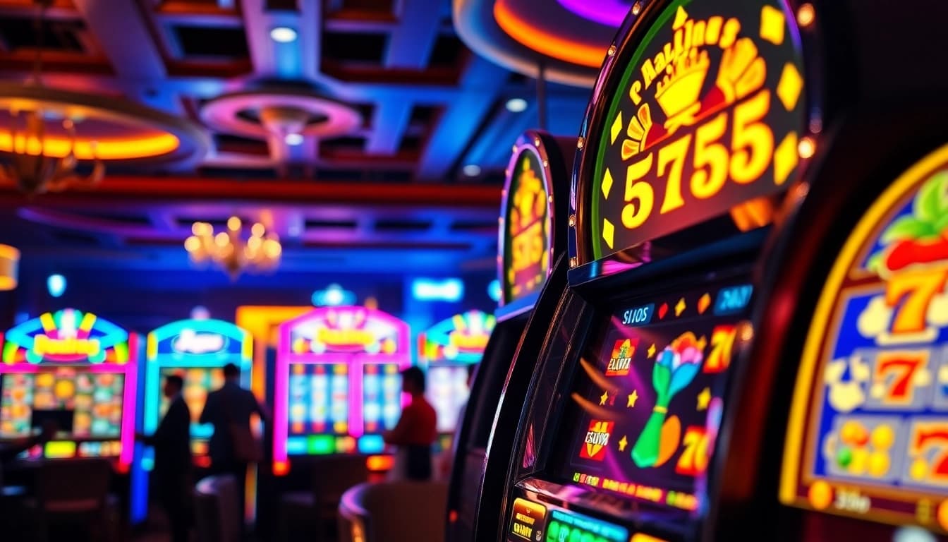 Menang besar di xgslot88 dengan mesin slot berkilauan dan suasana kasino yang meriah.