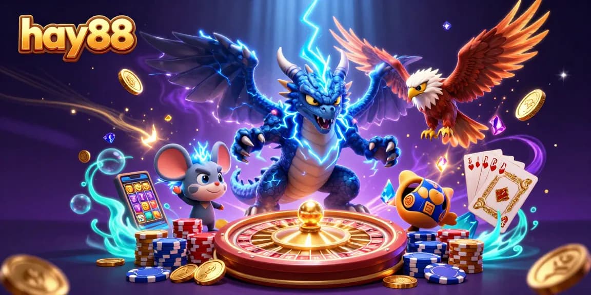 Experience hay88's electrifying gaming adventure with dynamic characters amidst stunning casino elements.