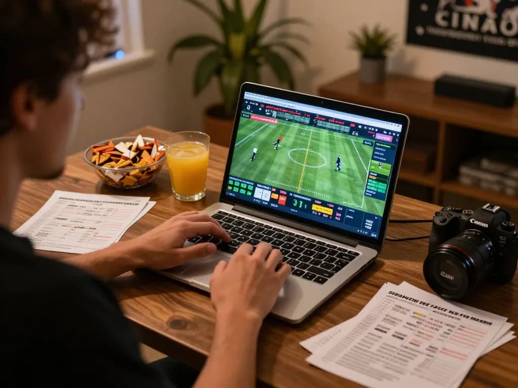Engaging in online sports betting with goal123, showcasing live event tracking and lively home atmosphere