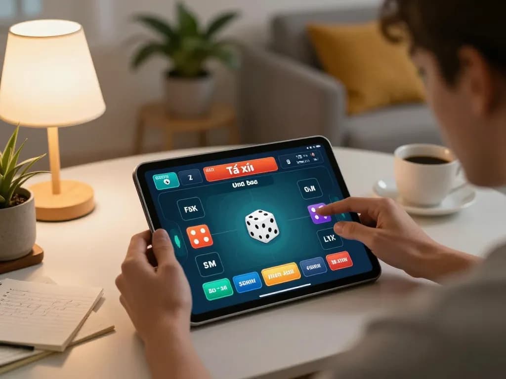 Engaging in tài xỉu online betting from home, showcasing strategy and focus in a cozy environment
