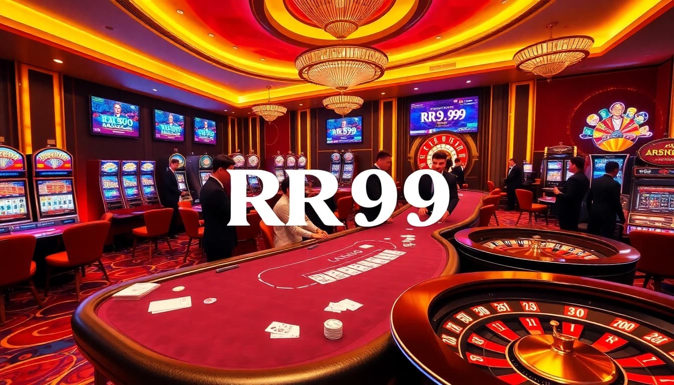 Experience the excitement of RR99 with players betting at a luxurious casino table.