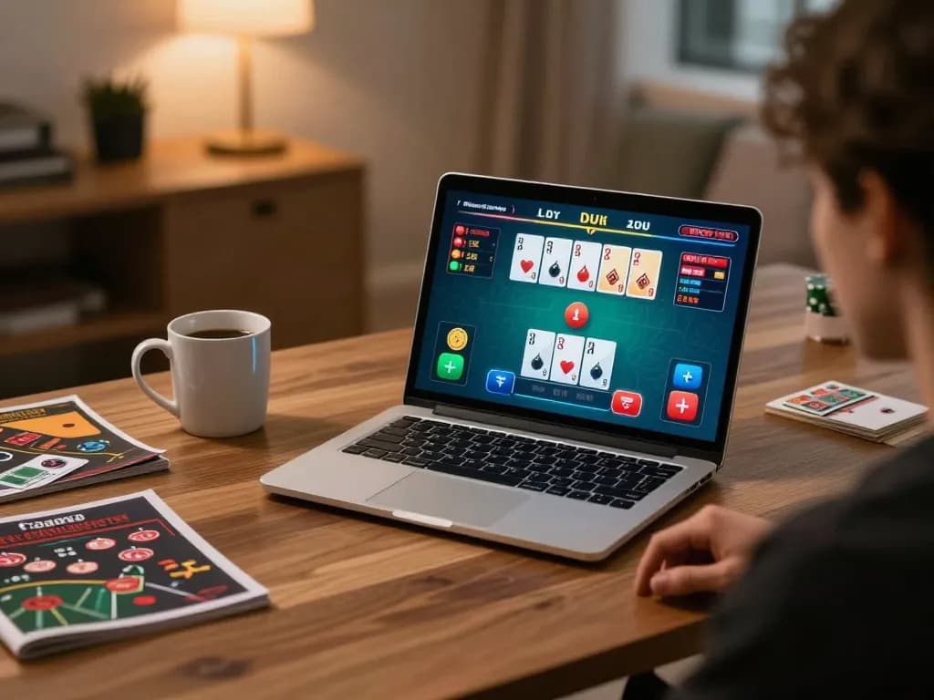 VA88 player engaged in blackjack game at home, showcasing strategic betting and gameplay