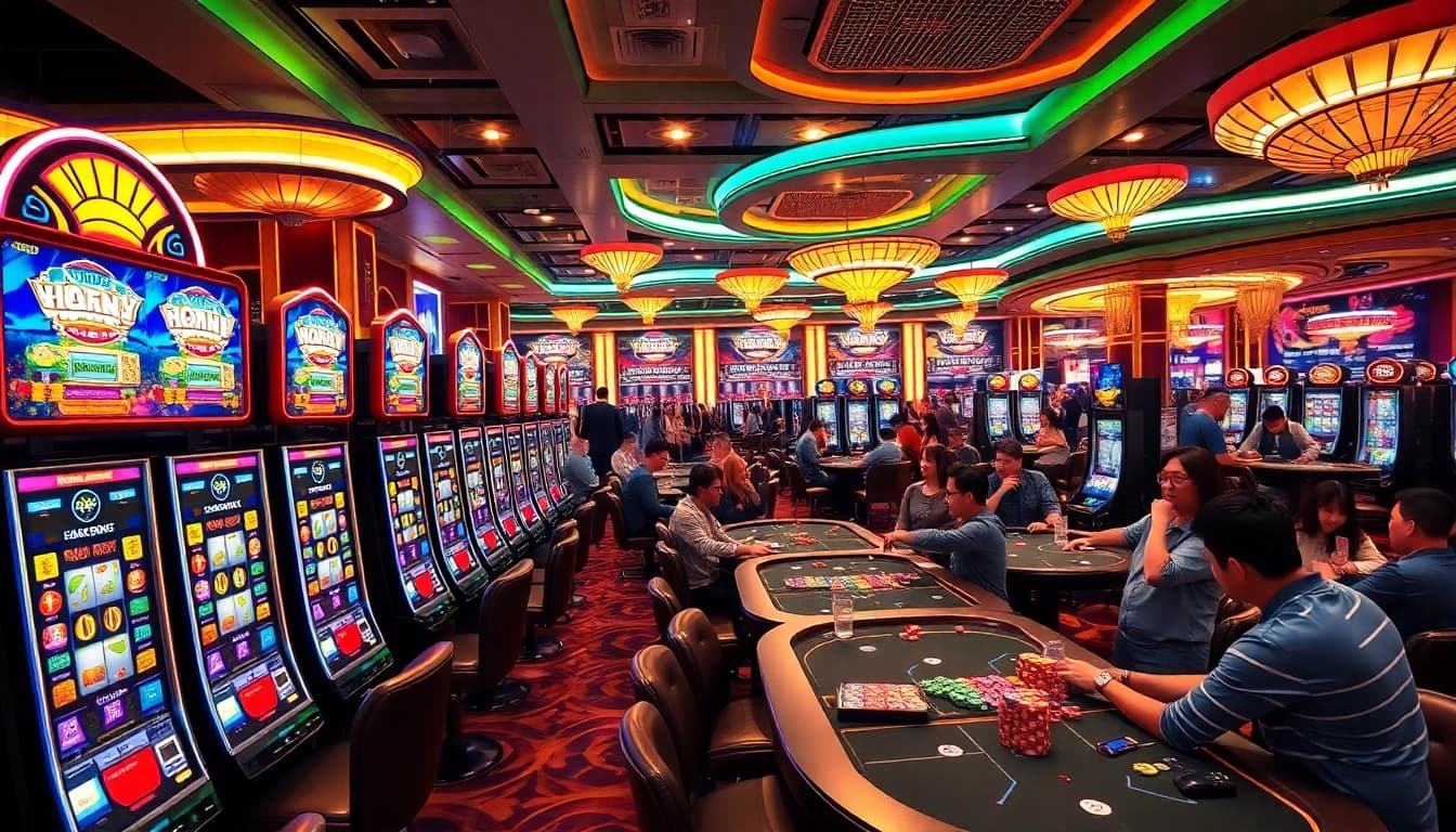 Experience the excitement of Nổ Hũ Đổi Thưởng at our vibrant casino with luxurious slot machines and lively gameplay.