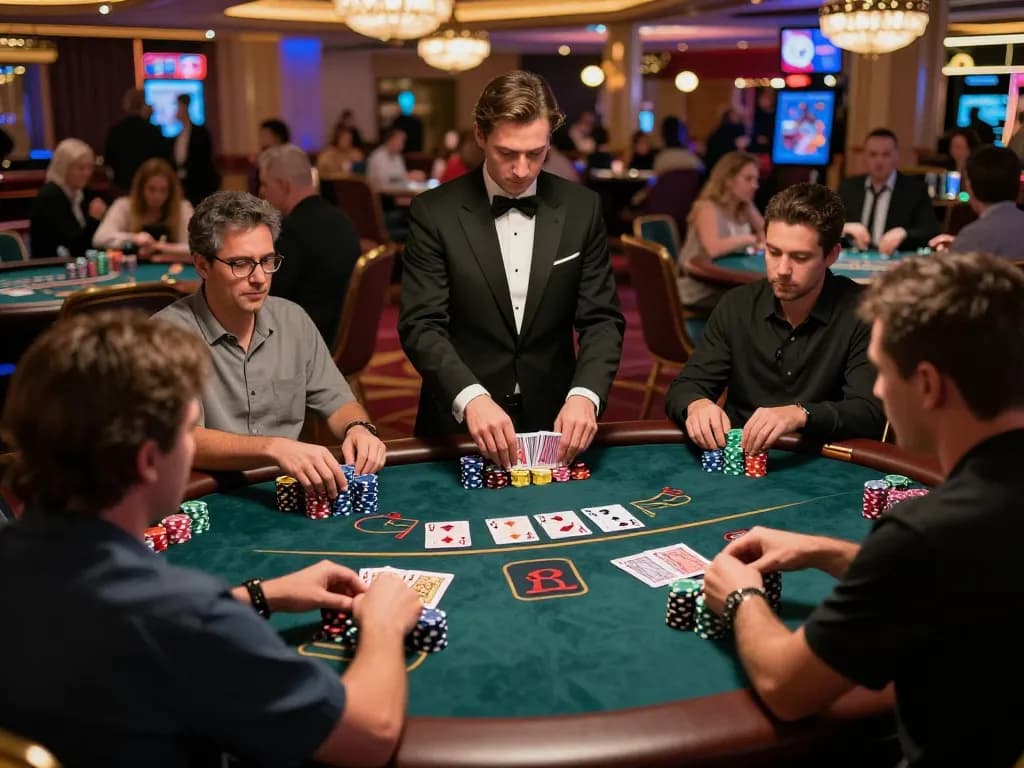 Players engaged in a high-stakes blackjack game at a Las Vegas casino, highlighting the strategic essence of da88.