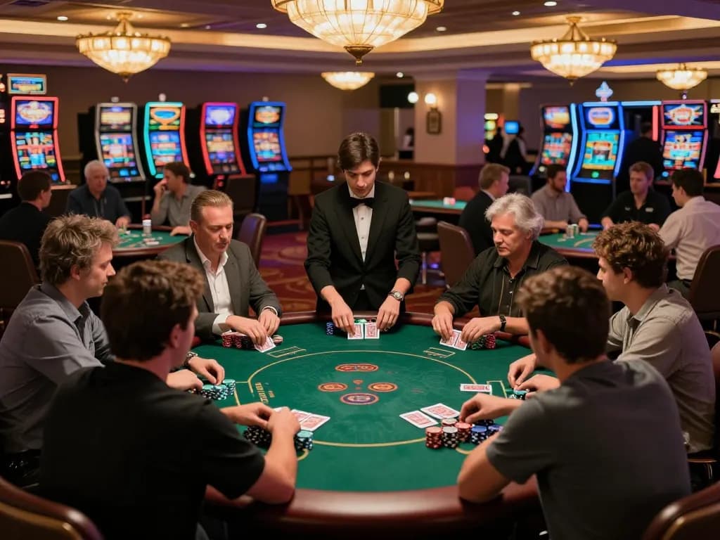 C169 poker players engaged in high-stakes gameplay at upscale casino tables.