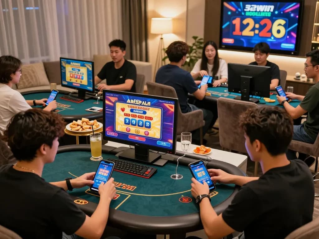 Exciting online gambling experience at 32win with players engaged in casino games.