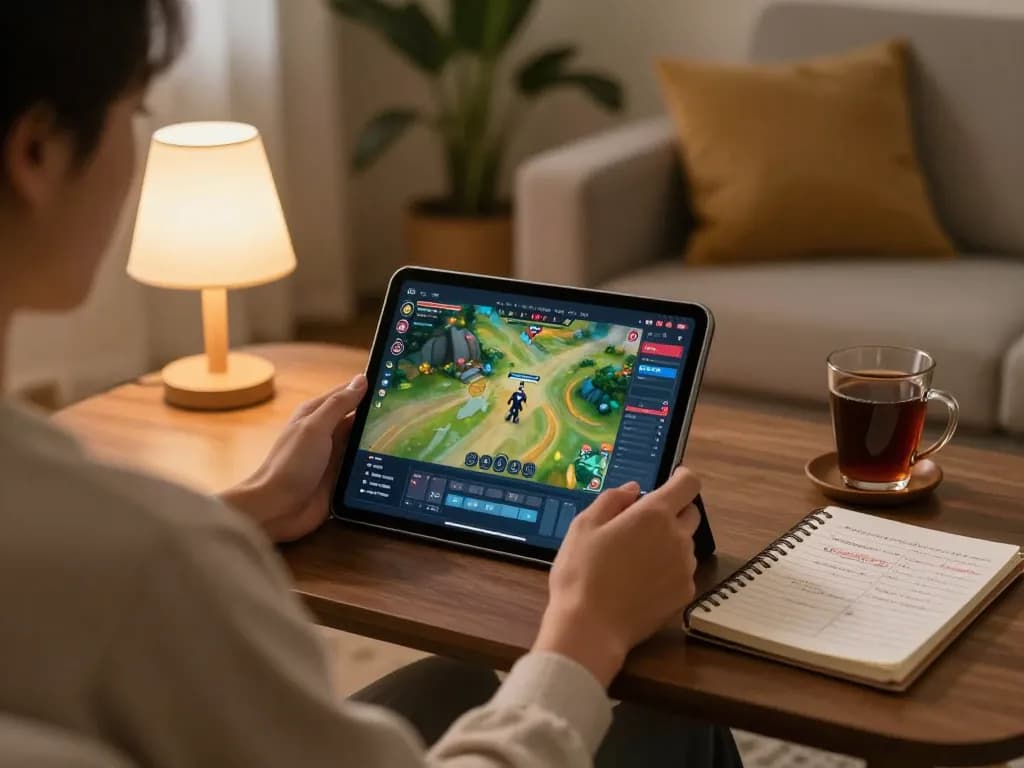 Xocdia88 online gaming on tablet in a cozy home setting with a person engaged