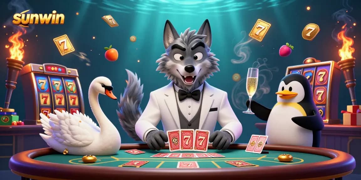 Play exciting slot games at sunwin with a vibrant 3D cartoon scene showcasing energetic characters and dynamic elements.