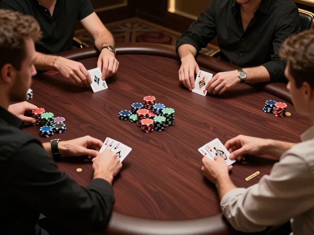 Exciting gameplay at Qh88 trang chủ poker table with players focused and chips stacked high.