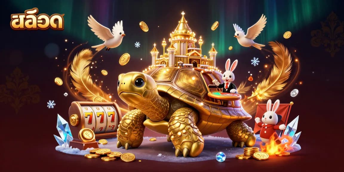 Experience exciting สล็อต gameplay with vibrant characters and dazzling casino elements in this 3D illustration.