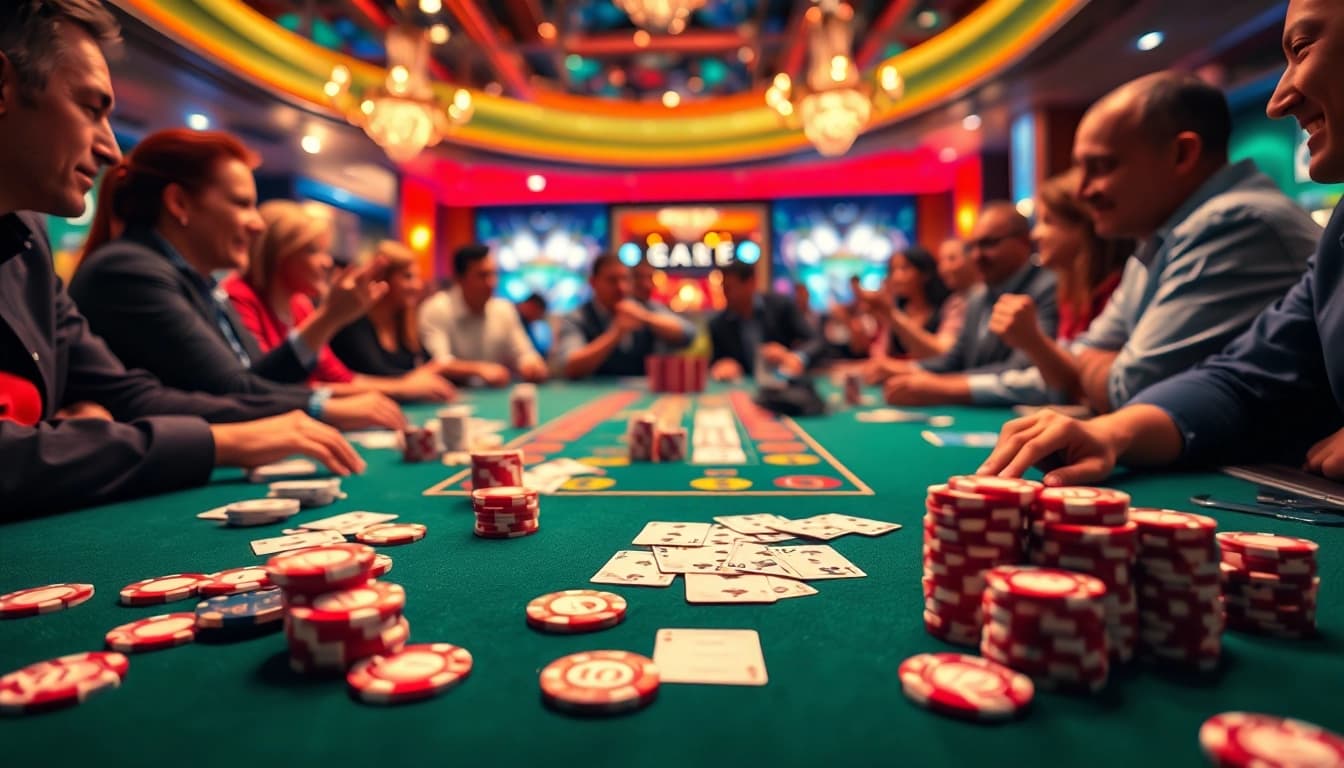 Inultogel bermain di meja kasino yang penuh semangat dan warna-warni.