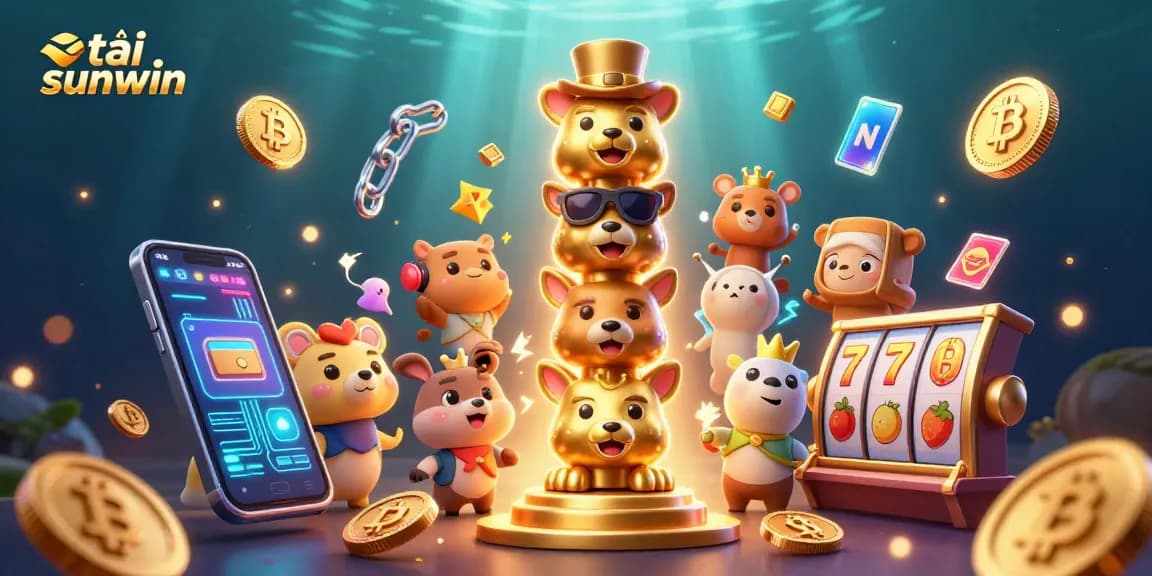 Tải sunwin to experience a vibrant 3D casino scene with a textured golden totem pole and dynamic slot elements.