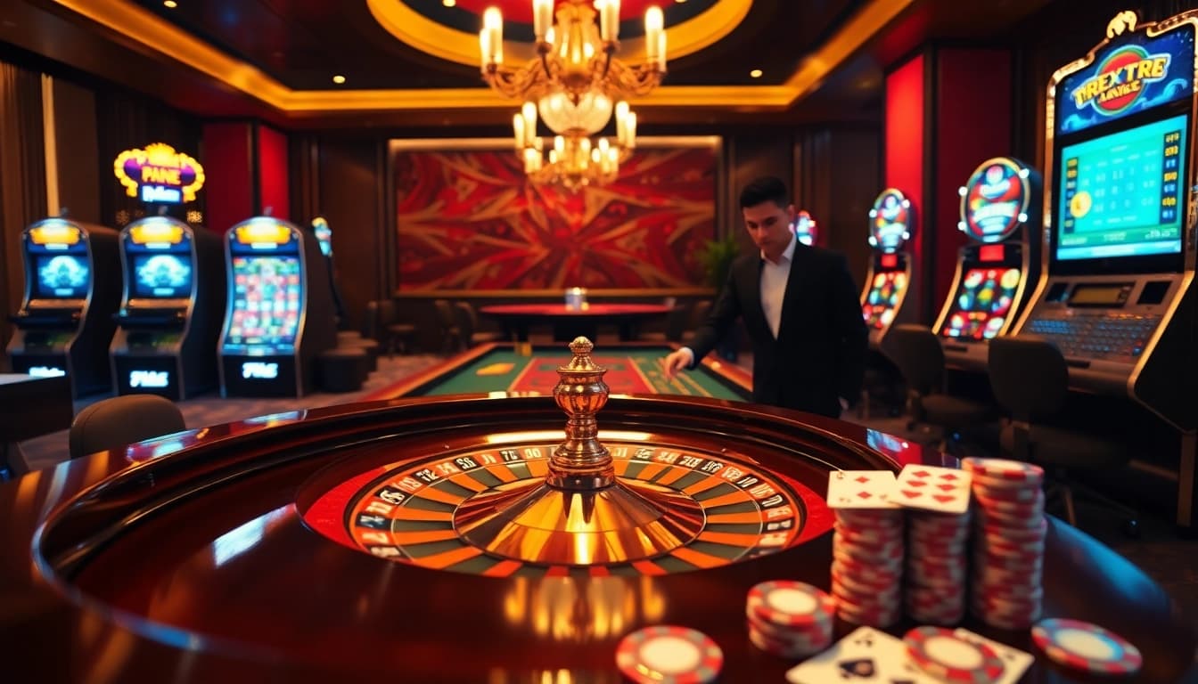 A player placing a bet in a luxurious casino scene focused on tr88 gaming excitement.