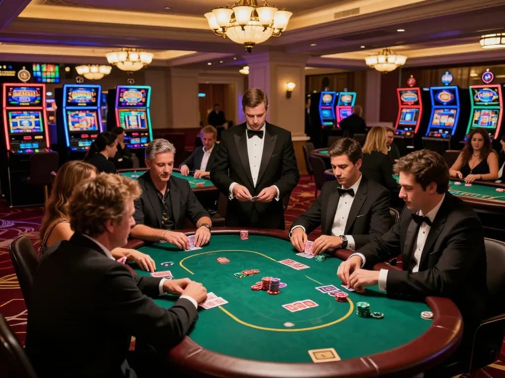 Players enjoying mb66 poker games at a lavish casino with vibrant atmosphere and strategic gameplay