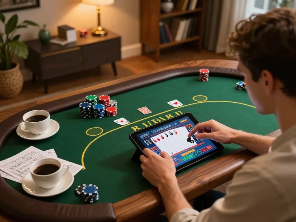 Engaging with online poker at 78win, highlighting the strategic gameplay experience in a cozy home setting