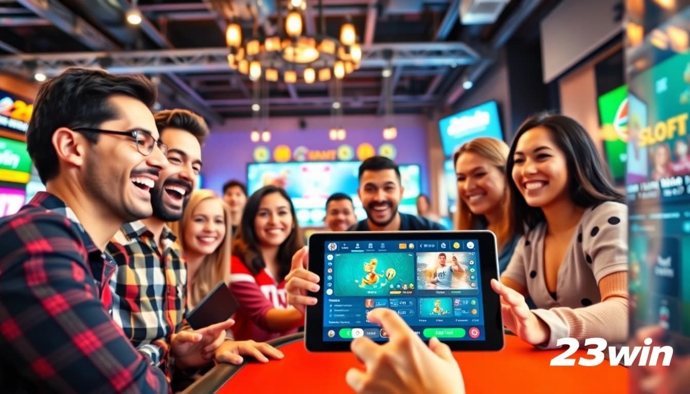 Exciting scene of players enjoying diverse games on the 23win online gaming platform.