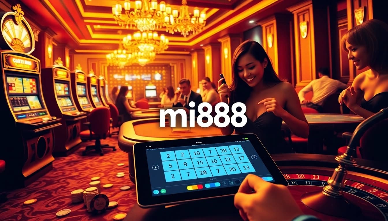 Experience the thrill of gambling at mi88 with luxurious casino tables and vibrant slot machines.