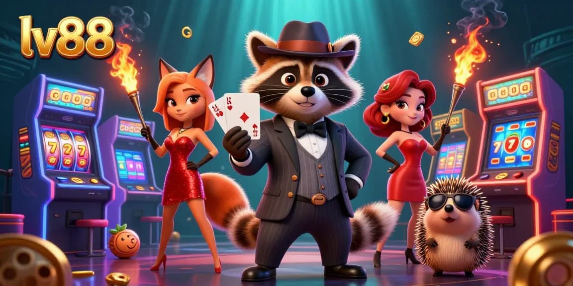 Experience the thrill of winning at lv88 with vibrant casino elements and charming characters.