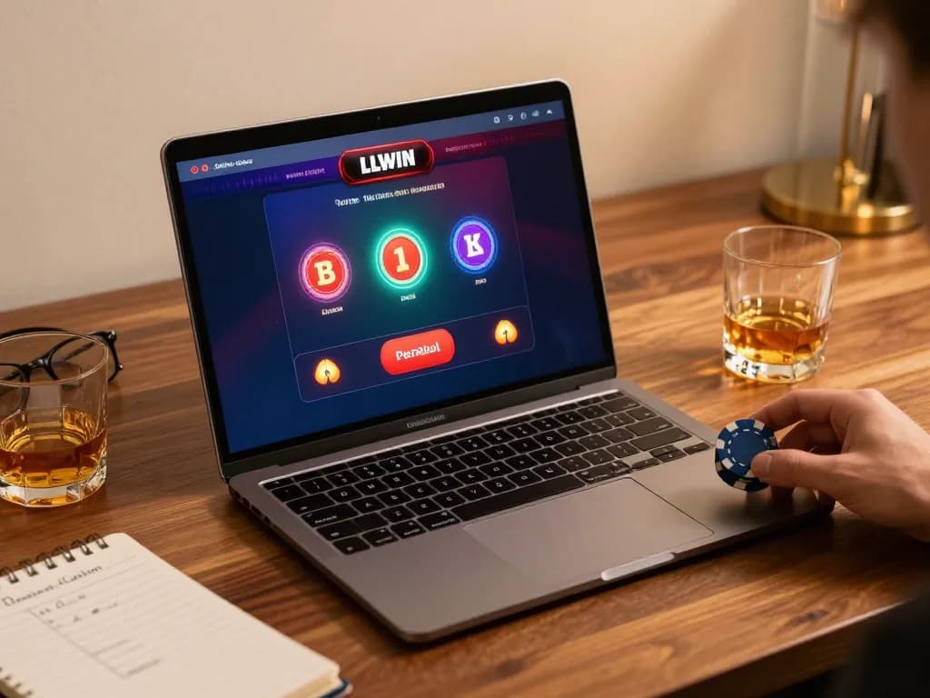 Engage in strategic online gaming at LLWIN with an elegant home setup featuring casino highlights.