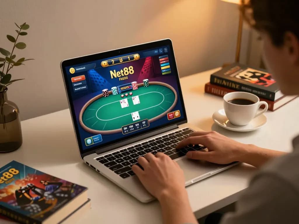 Engaging online poker action on net88 gaming platform showcasing a stylish gaming setup.