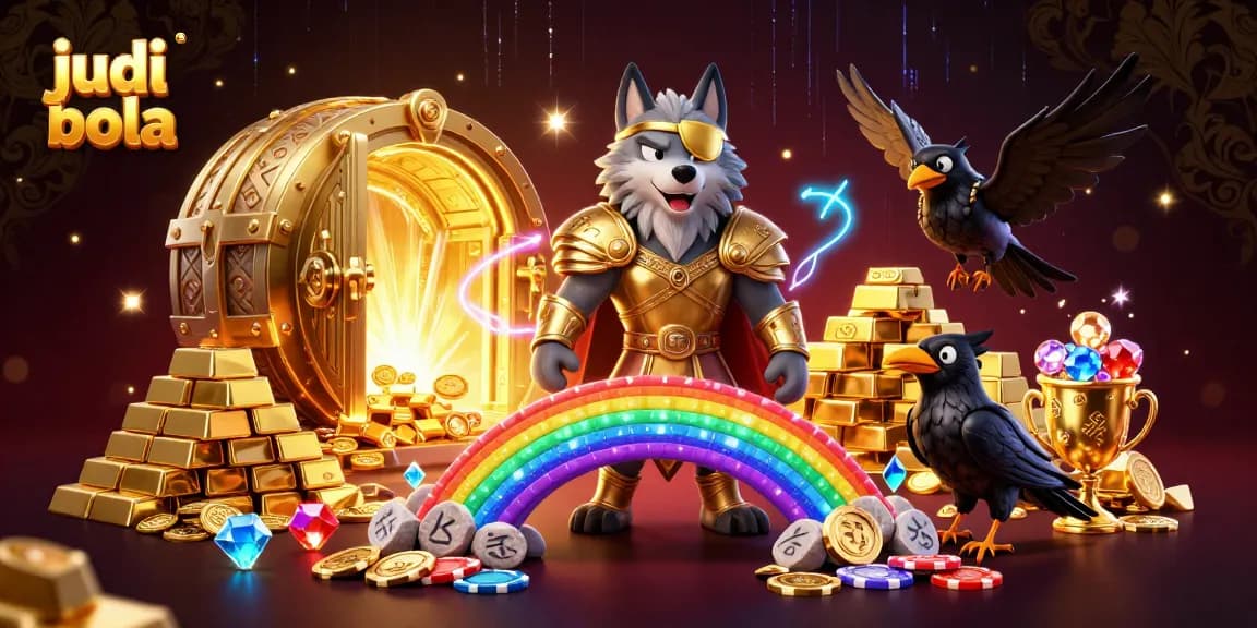 Engage in thrilling judi bola action with an epic Norse mythology scene featuring dynamic characters and rich treasures.