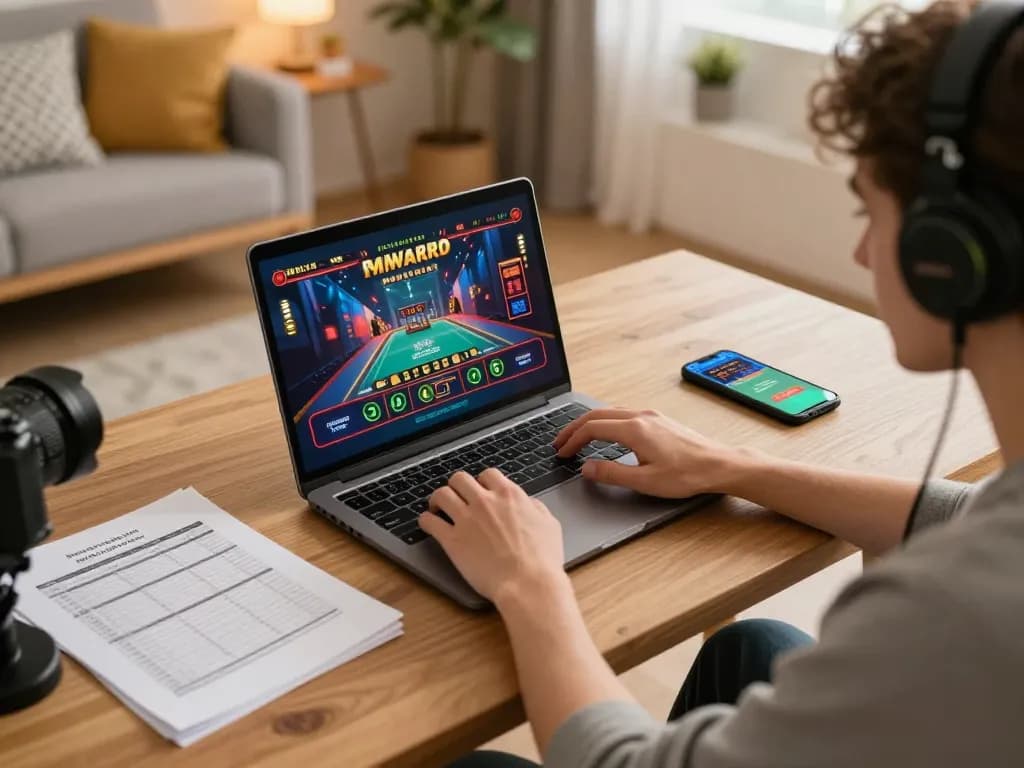 Engaging online gaming session at home, using nddo to track betting strategies.