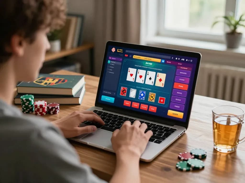 Nagawon daftar high-stakes poker session on a laptop, featuring vibrant gameplay interface and strategic decisions.