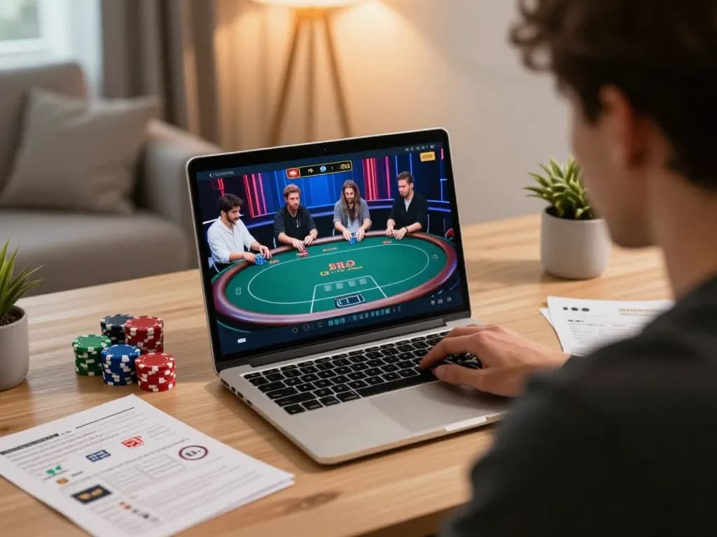 Gamble responsibly at taixiusunwin.art with immersive online poker gameplay displayed on a laptop