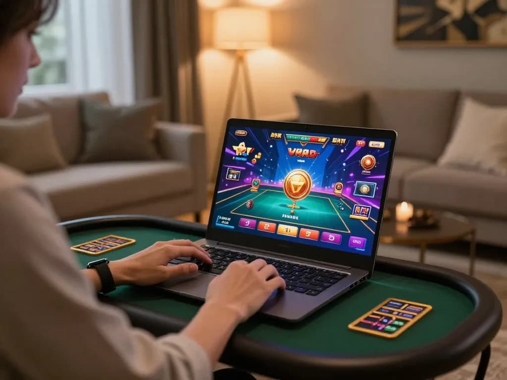 ta88 player enjoying online gaming at home, showcasing vibrant game graphics and a cozy atmosphere