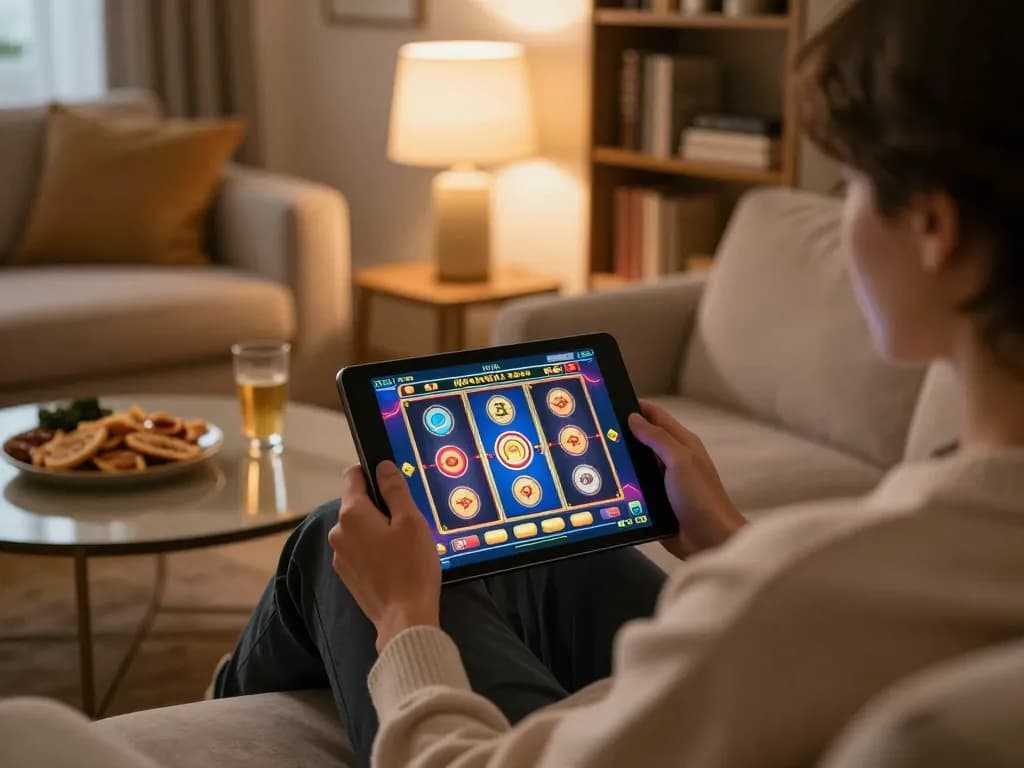 Engaging online gaming experience at xo88 with a person enjoying a slot game on a tablet