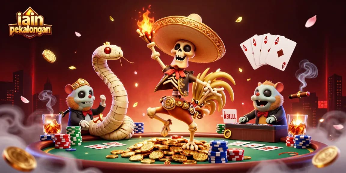 iain pekalongan showcases a vibrant 3D scene with a skeleton mariachi celebrating on golden coins.